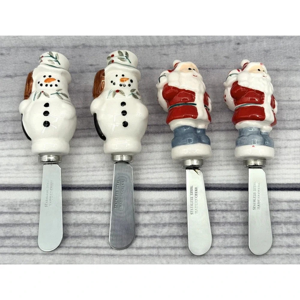 LOT OF 4 PFALTZGRAFF WINTERBERRY CHEESE SPREADERS - SANTA / SNOWMAN